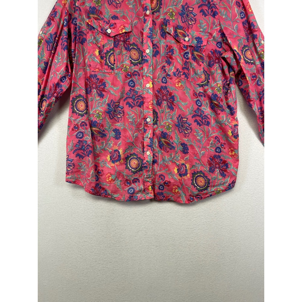 Boho Floral Lauren Ralph Lauren Womens XL Pink Paisley Cotton Button Down Shirt - Picture 5 of 9